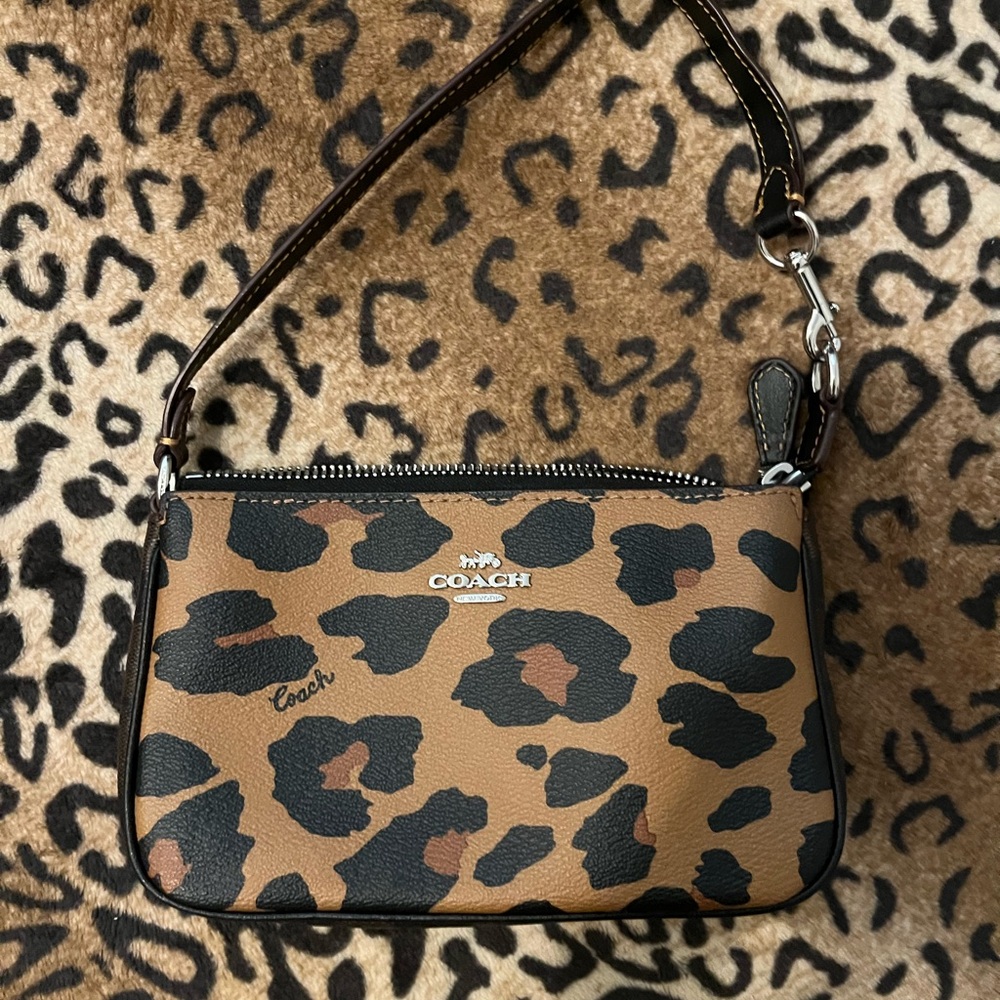 Coach Tan and Black Leopard Print Wristlet